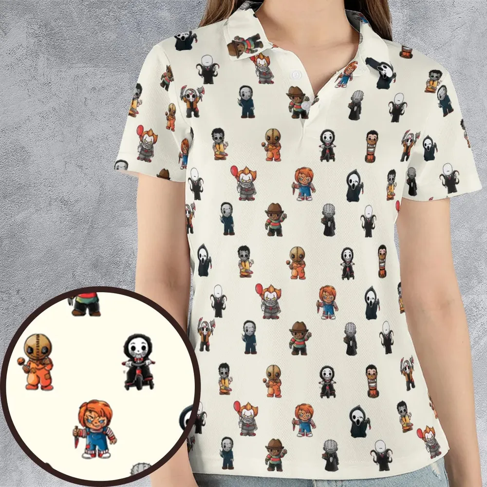 Horror Movies Characters Pattern AOP Men/Women Polo Shirt - 4