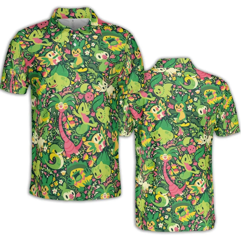 Grass Type Pokemon Pattern AOP Men/Women Polo Shirt - 2