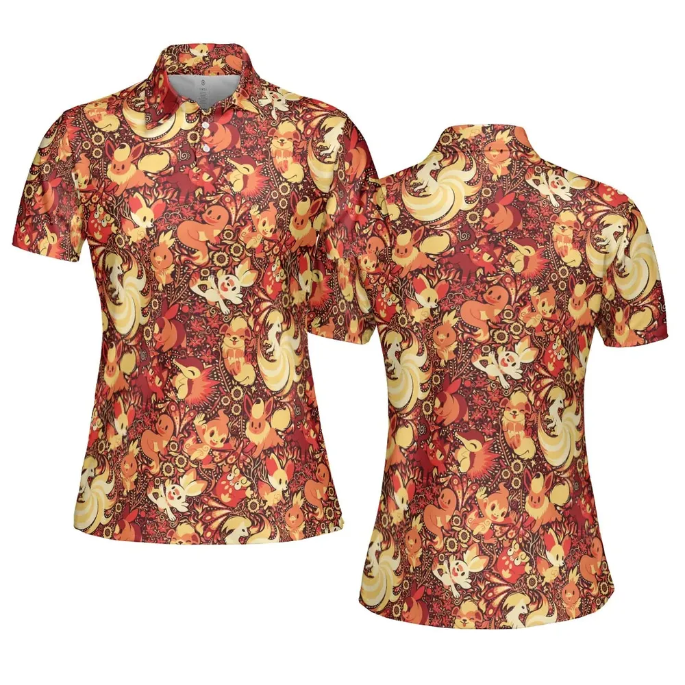 Pokemon Fire Pattern AOP Men/Women Polo Shirt - 5