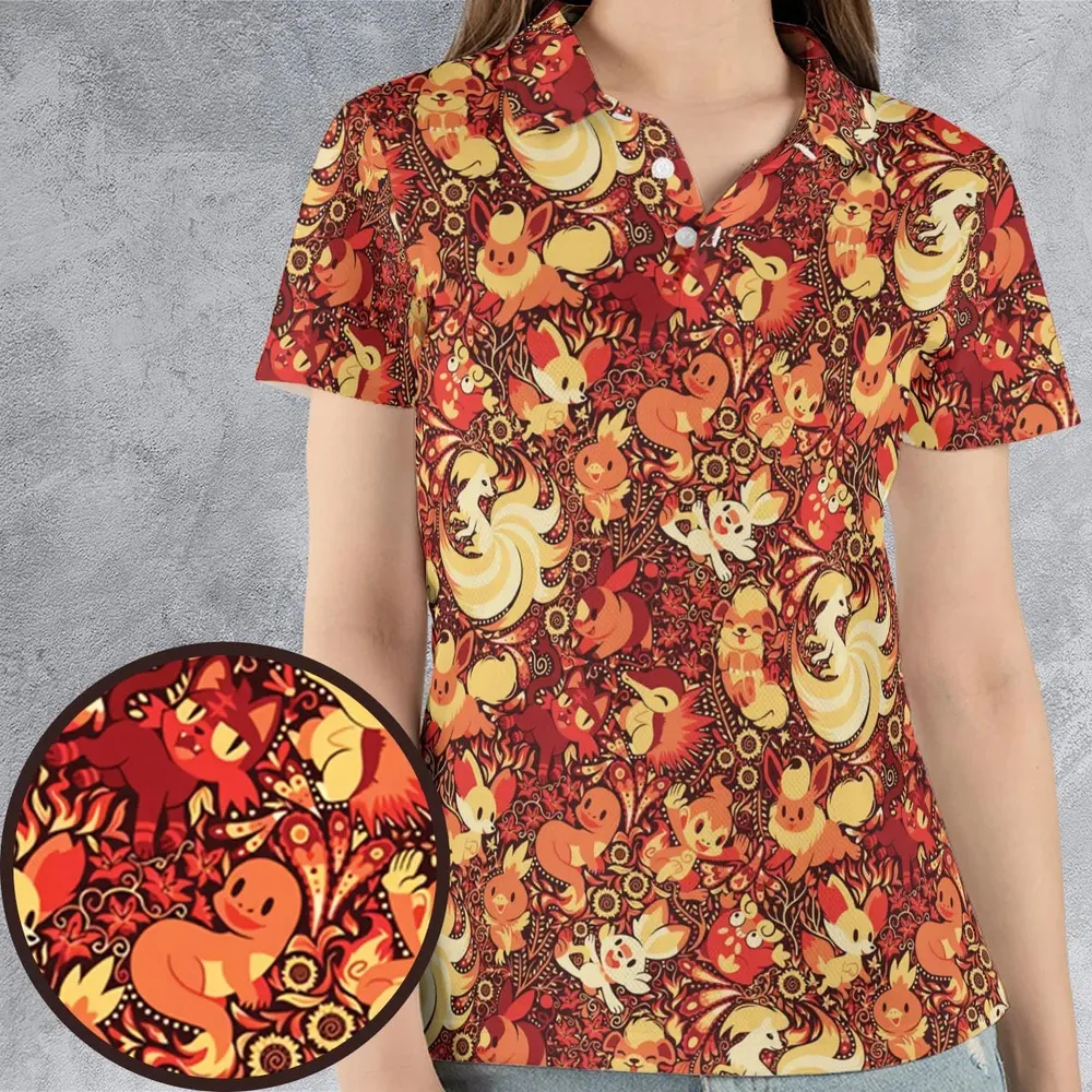 Pokemon Fire Pattern AOP Men/Women Polo Shirt - 4