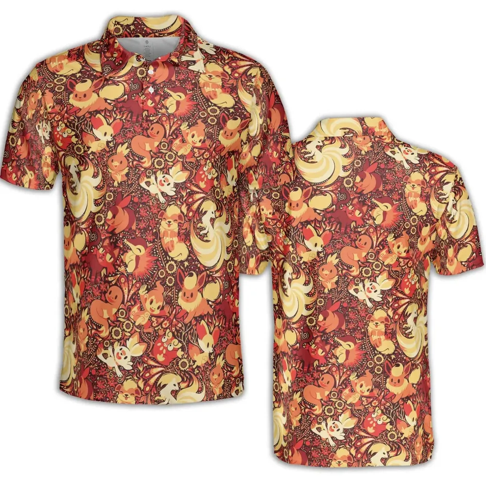 Pokemon Fire Pattern AOP Men/Women Polo Shirt - 2