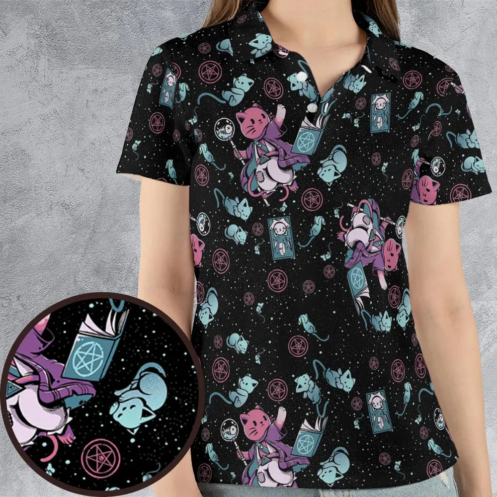 Necromancer Cat Pattern AOP Men/Women Polo Shirt - 4