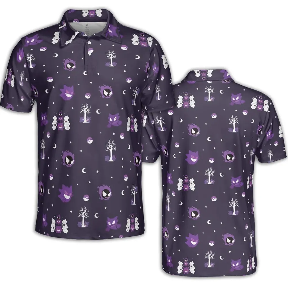 Gengar Pokemon Pattern AOP Men/Women Polo Shirt - 2