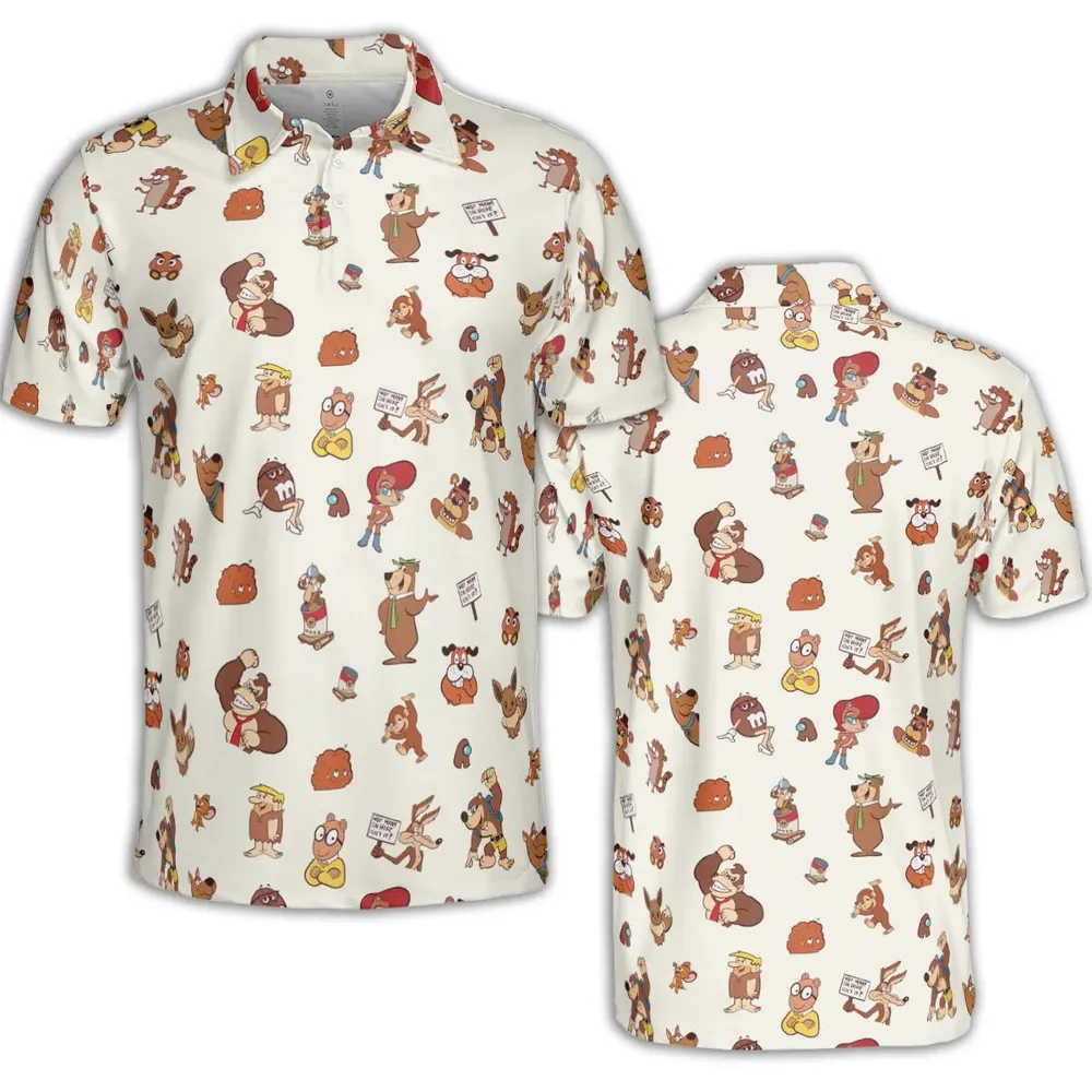Famous Cartoon Characters in Brown AOP Men/Women Polo Shirt - 2
