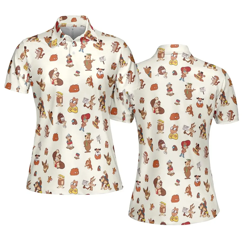 Famous Cartoon Characters in Brown AOP Men/Women Polo Shirt - 5