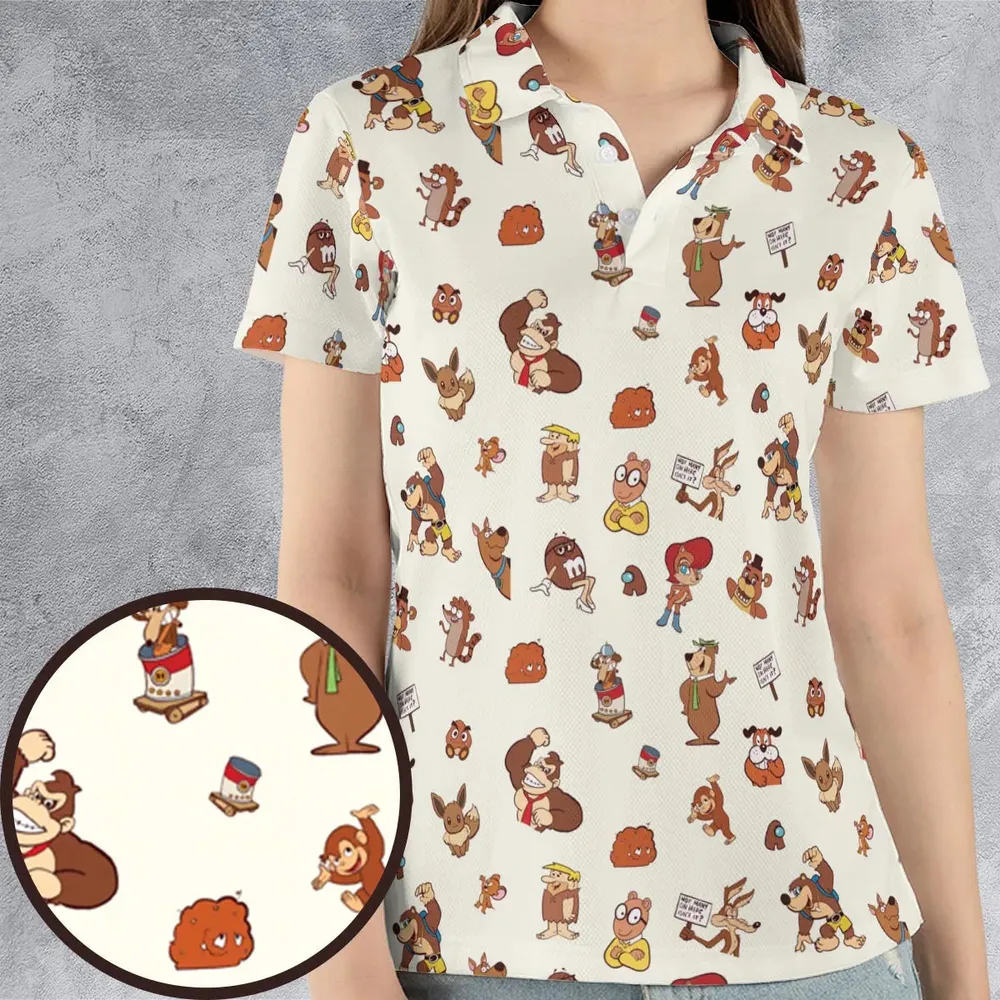 Famous Cartoon Characters in Brown AOP Men/Women Polo Shirt - 4