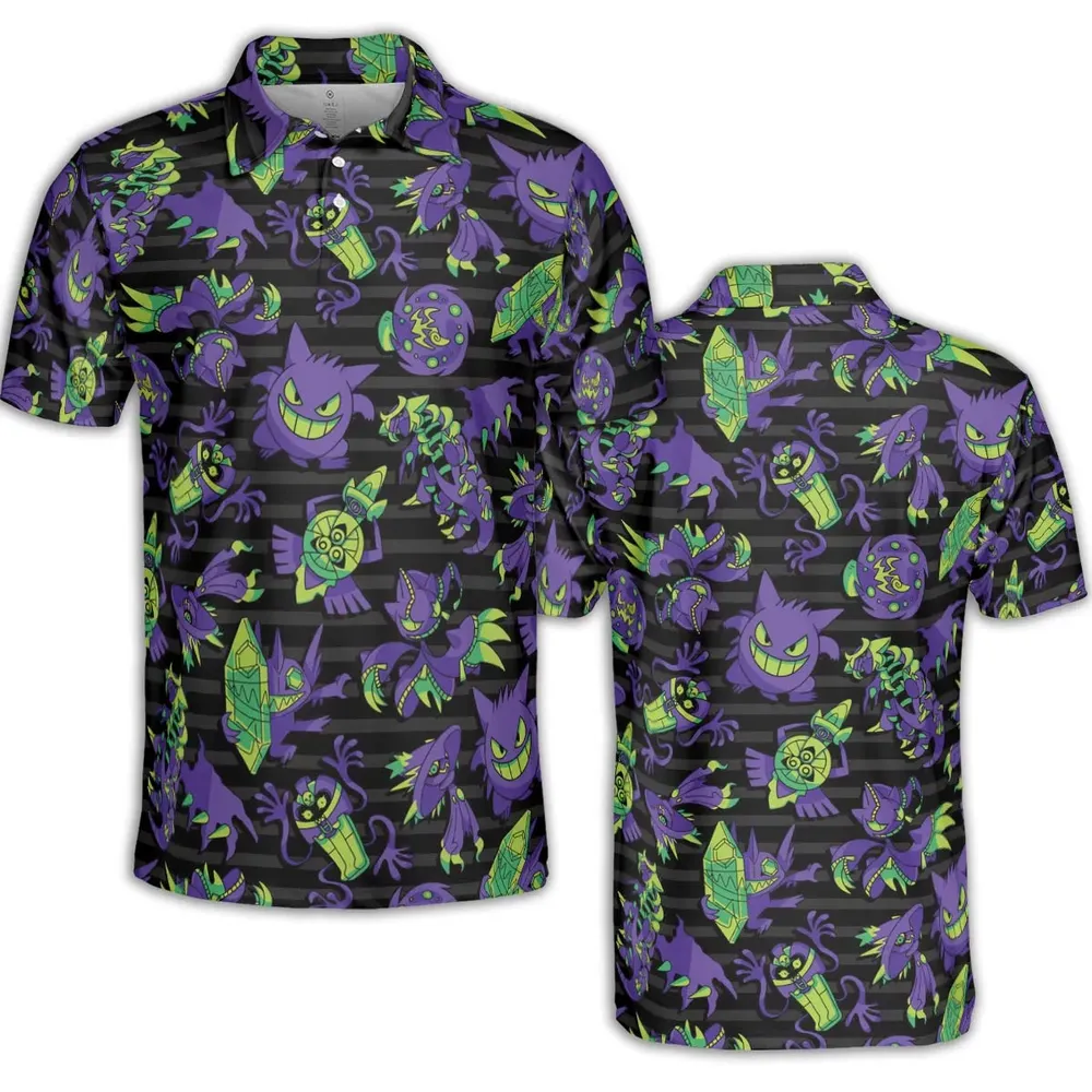 Ghost Type Pokemon Pattern AOP Men/Women Polo Shirt - 2