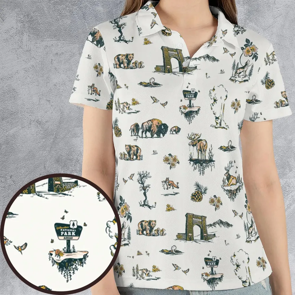 Yellowstone National Park Pattern AOP Men/Women Polo Shirt - 4