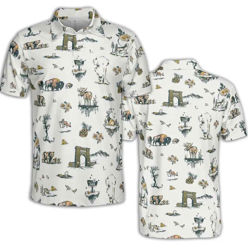 Yellowstone National Park Pattern AOP Men/Women Polo Shirt - 2