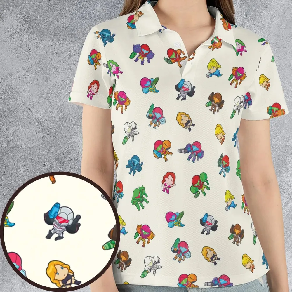 The Many Suits Of Samus Metroid Pattern AOP Men/Women Polo Shirt - 4