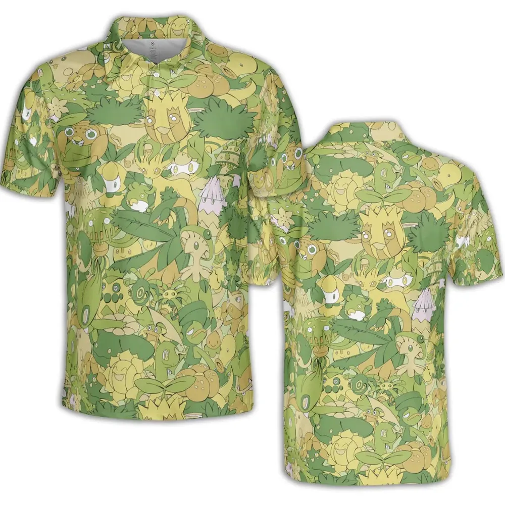 Grass Pokemon Pattern AOP Men/Women Polo Shirt - 2