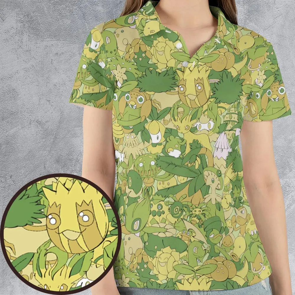 Grass Pokemon Pattern AOP Men/Women Polo Shirt - 4