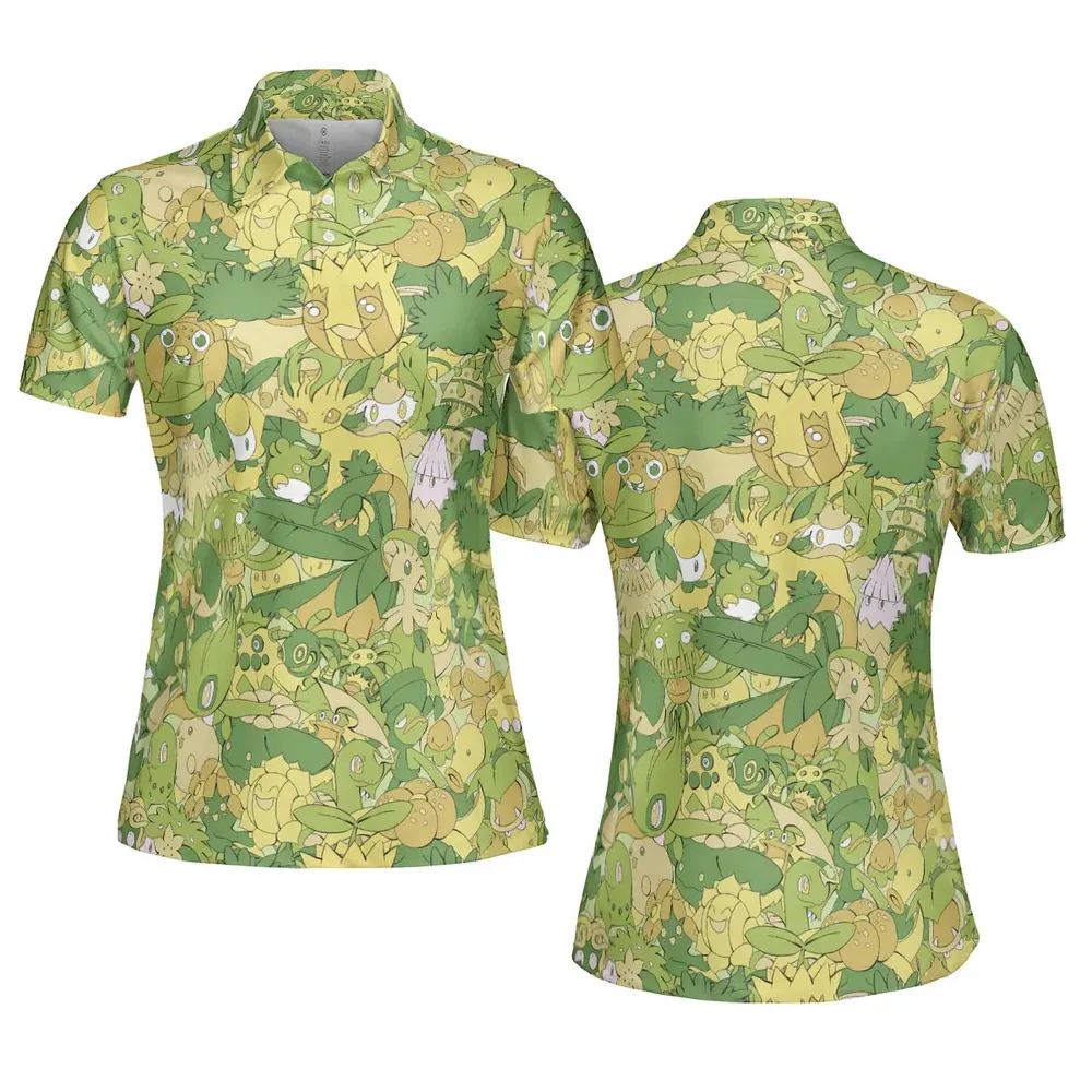 Grass Pokemon Pattern AOP Men/Women Polo Shirt - 5