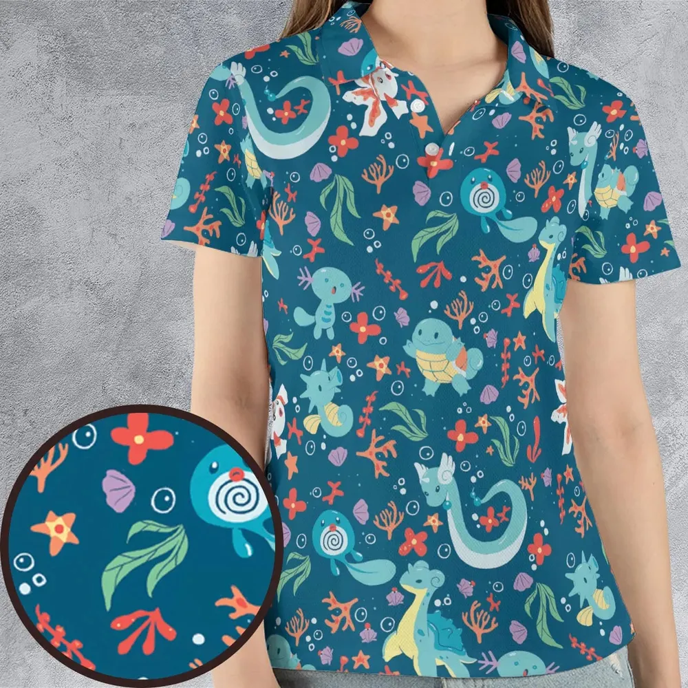 Water Pokemon Pattern AOP Men/Women Polo Shirt - 4