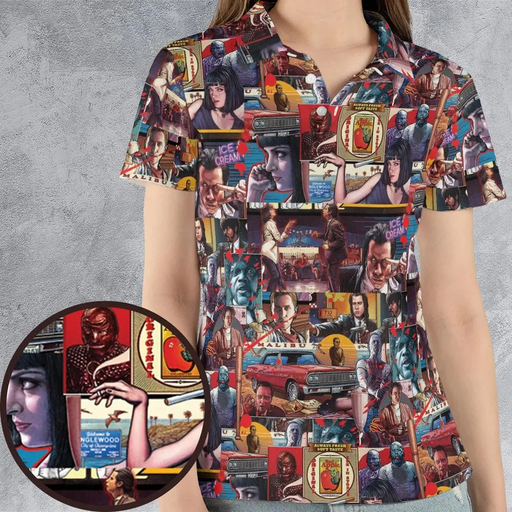 Retro Scenes Mia Wallace Vincent Vega Jules Winnfields Pulp Fiction AOP Men/Women Polo Shirt - 4
