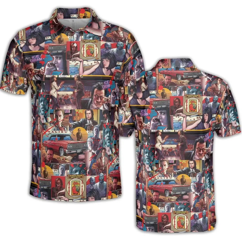 Retro Scenes Mia Wallace Vincent Vega Jules Winnfields Pulp Fiction AOP Men/Women Polo Shirt - 2