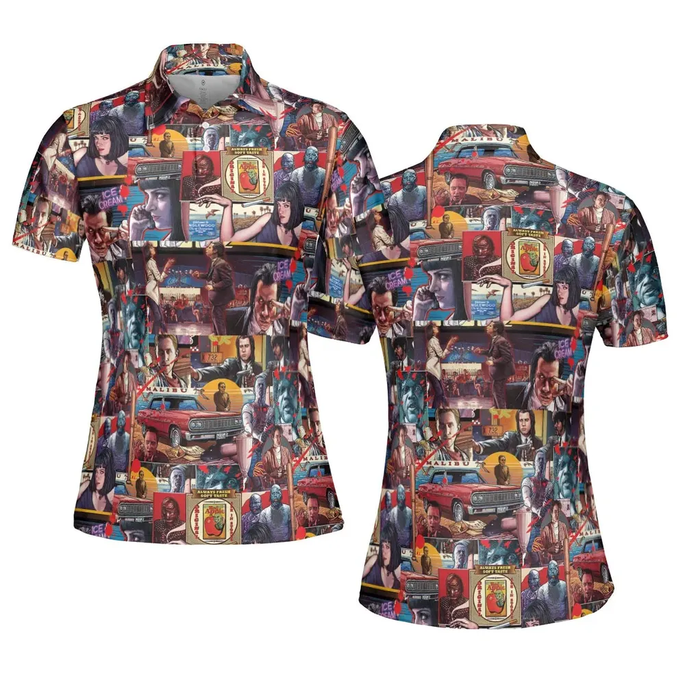 Retro Scenes Mia Wallace Vincent Vega Jules Winnfields Pulp Fiction AOP Men/Women Polo Shirt - 5