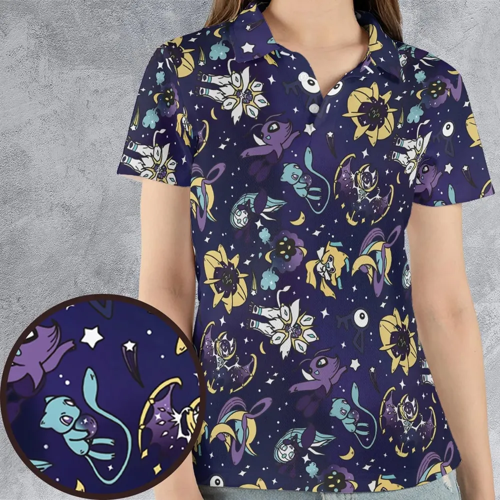 Galaxy Mew Psychic Type Pokemon AOP Men/Women Polo Shirt - 4