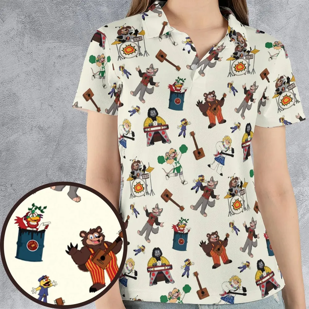 The Rock-afire Explosion Pattern AOP Men/Women Polo Shirt - 4