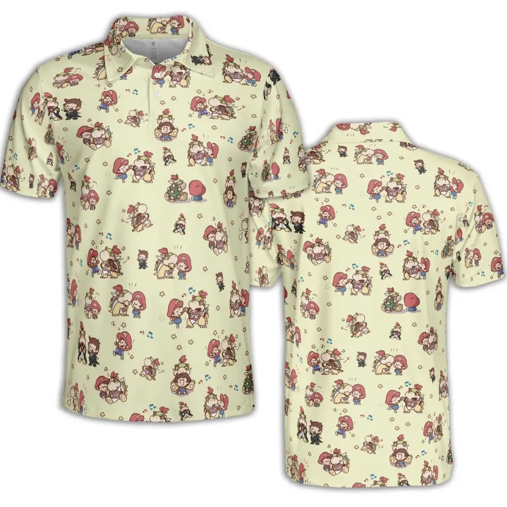 So Cute Bowser and Mario Pattern AOP Men/Women Polo Shirt - 2