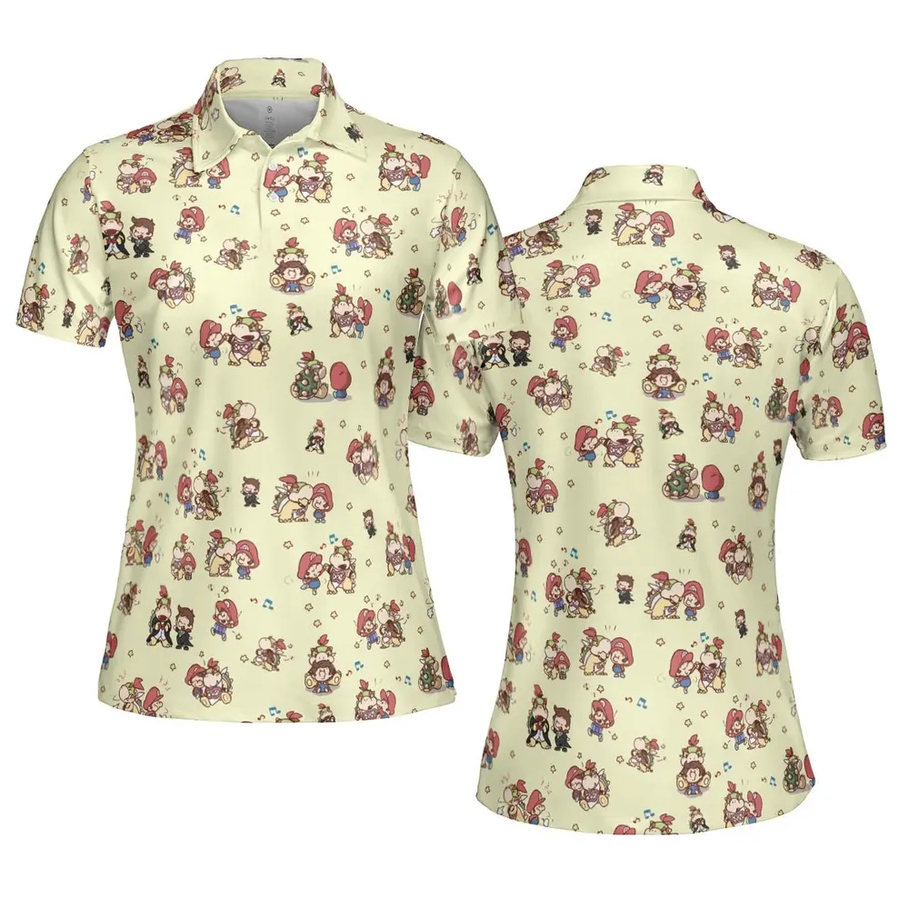 So Cute Bowser and Mario Pattern AOP Men/Women Polo Shirt - 5