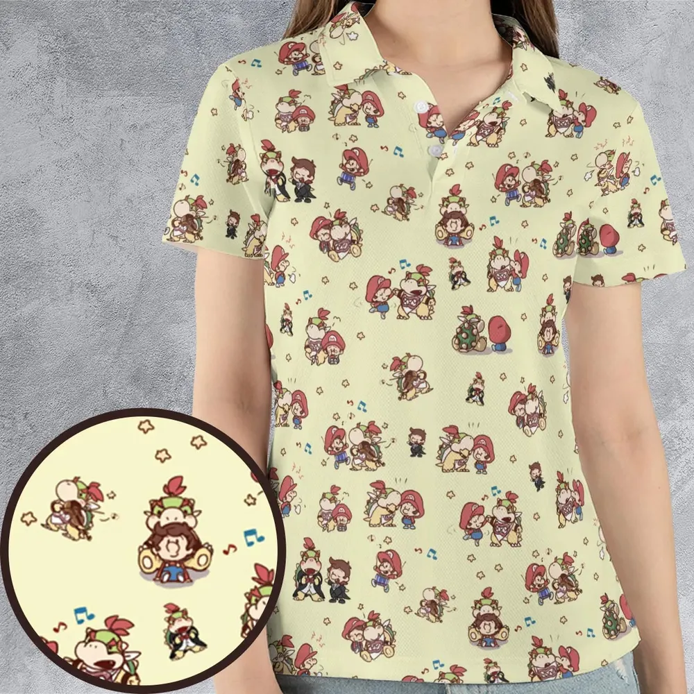 So Cute Bowser and Mario Pattern AOP Men/Women Polo Shirt - 4