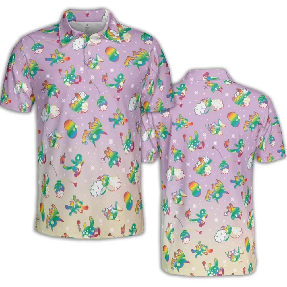 Rainbow Pokemon Pattern AOP Men/Women Polo Shirt - 2