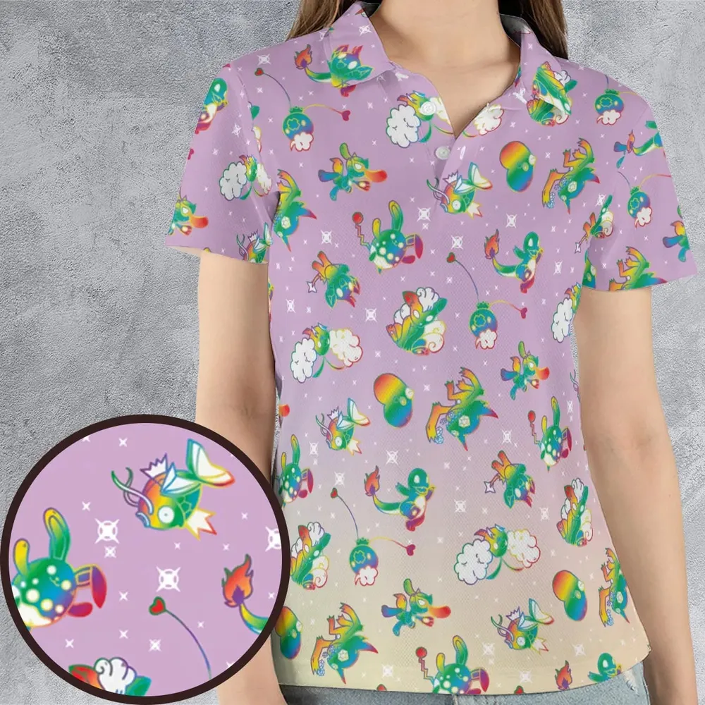 Rainbow Pokemon Pattern AOP Men/Women Polo Shirt - 4