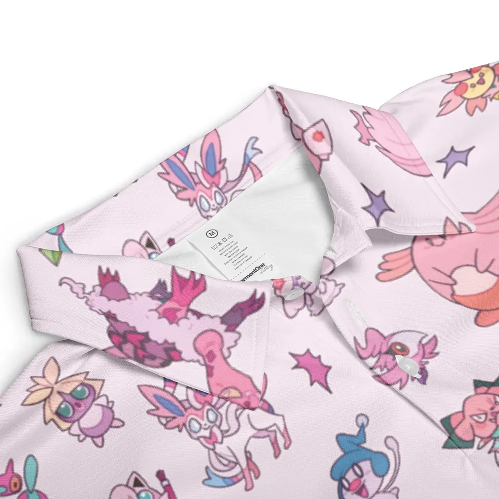 Team Pink Pokemon Pattern AOP Men/Women Polo Shirt - 3
