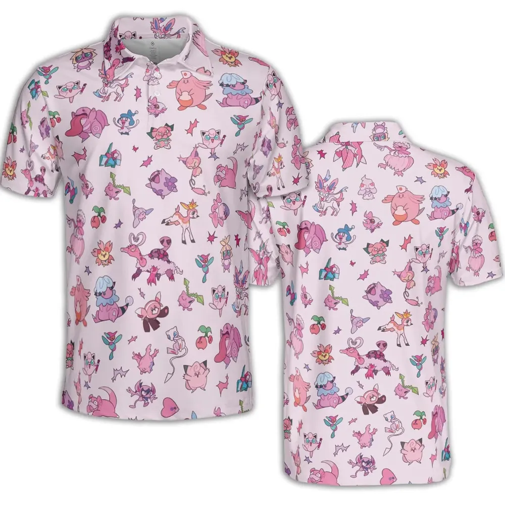 Team Pink Pokemon Pattern AOP Men/Women Polo Shirt - 2