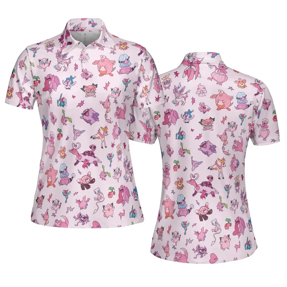 Team Pink Pokemon Pattern AOP Men/Women Polo Shirt - 5