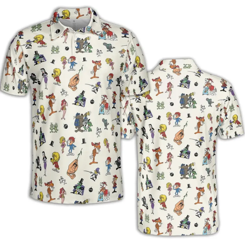 The Adventures of Rocky and Bullwinkle and Friends Characters Pattern AOP Men/Women Polo Shirt - 2