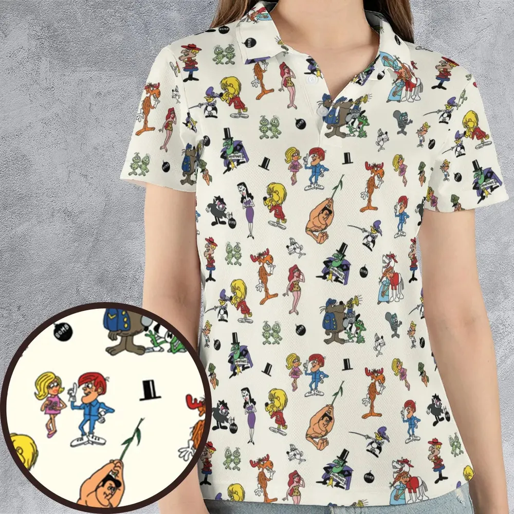 The Adventures of Rocky and Bullwinkle and Friends Characters Pattern AOP Men/Women Polo Shirt - 4