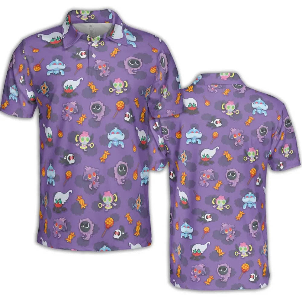 Team Purple Pokemon Pattern AOP Men/Women Polo Shirt - 2