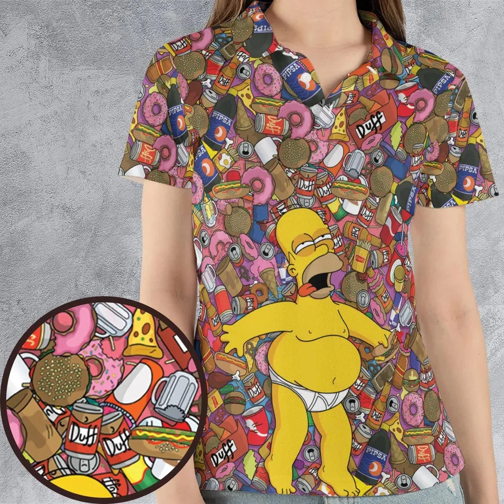 Homer Simpson Getting Drunk Duff Beer The Simpsons AOP Men/Women Polo Shirt - 4
