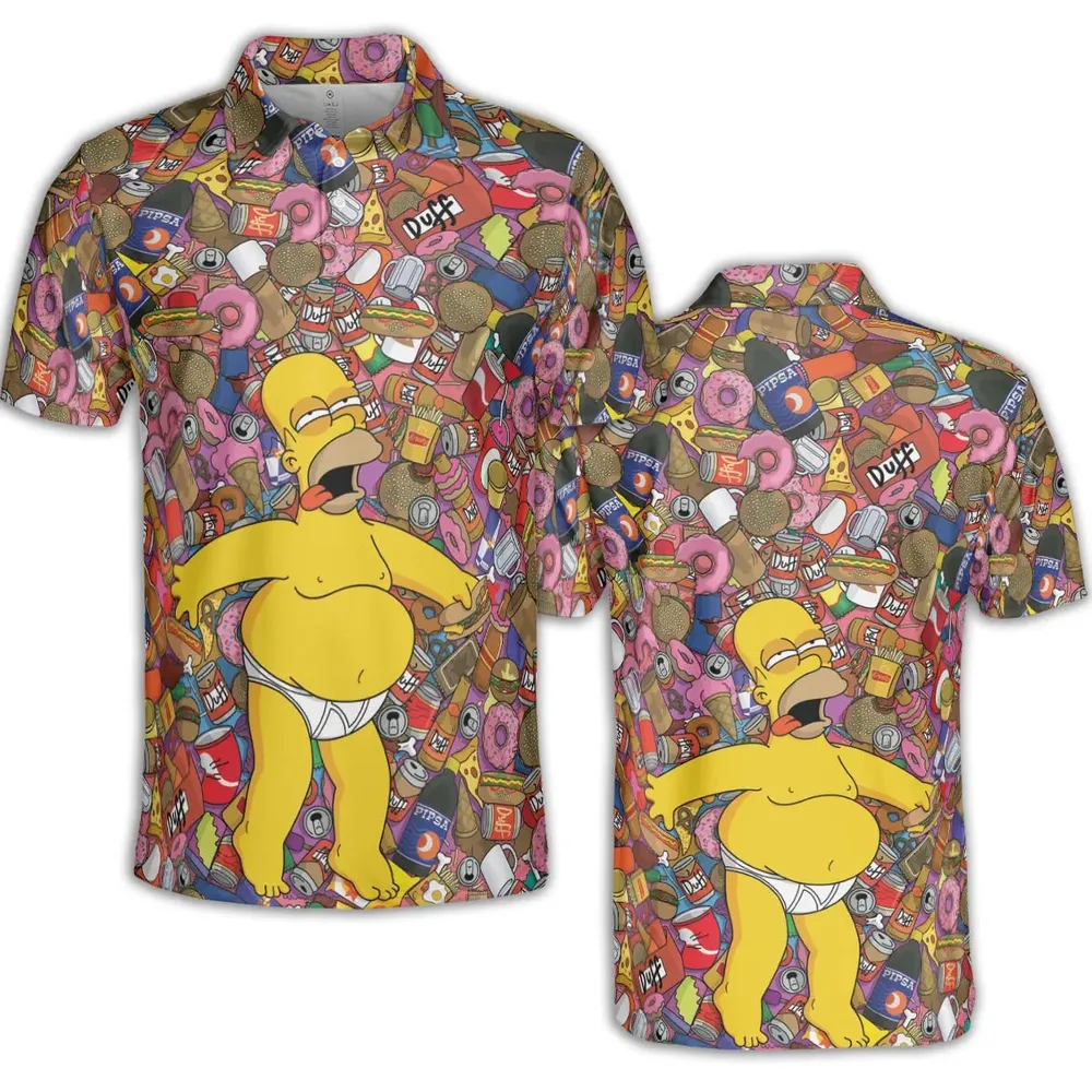 Homer Simpson Getting Drunk Duff Beer The Simpsons AOP Men/Women Polo Shirt - 2