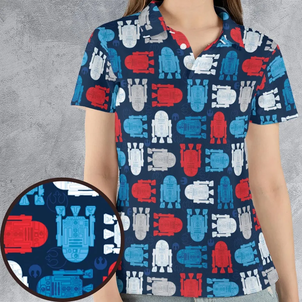 R2-D2 Star Wars 4th of July Pattern AOP Men/Women Polo Shirt - 4