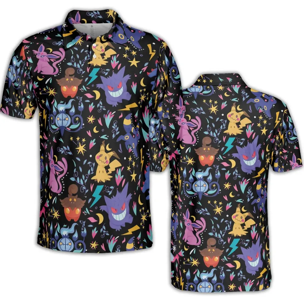 Ghost Buddies Cottagecore Pokemon Patterns AOP Men/Women Polo Shirt - 2