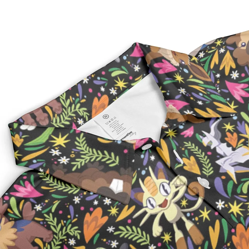 Floral Snorlax Bidoof Eevee Meloetta Pokemon AOP Men/Women Polo Shirt - 3