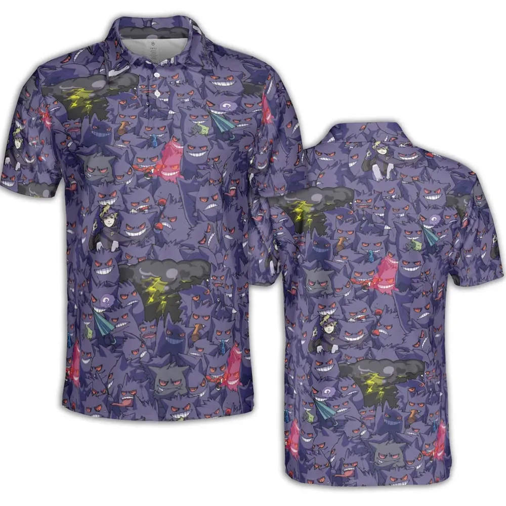 Gengars Pokemon Pattern AOP Men/Women Polo Shirt - 2