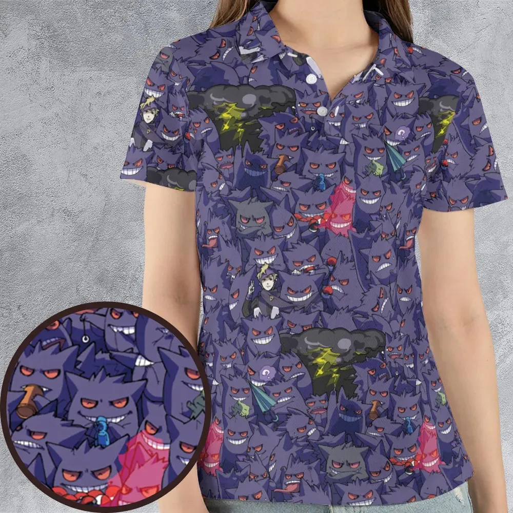 Gengars Pokemon Pattern AOP Men/Women Polo Shirt - 4