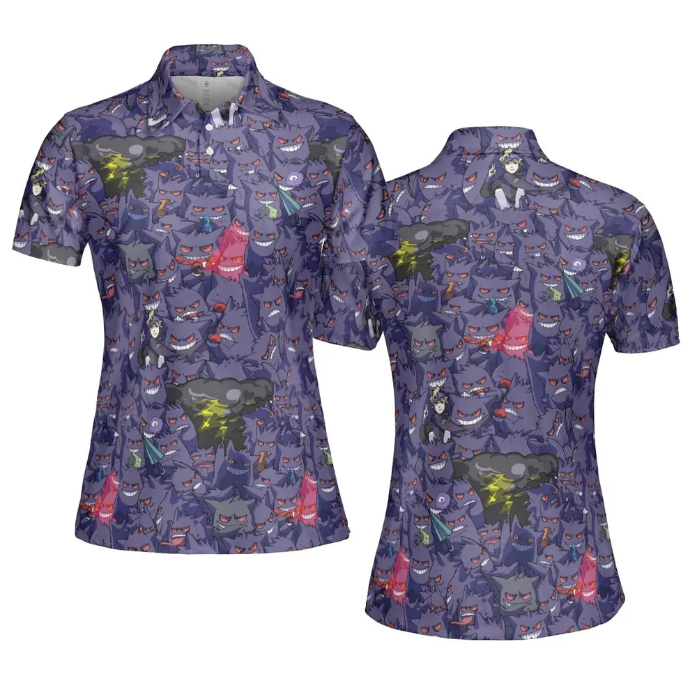 Gengars Pokemon Pattern AOP Men/Women Polo Shirt - 5