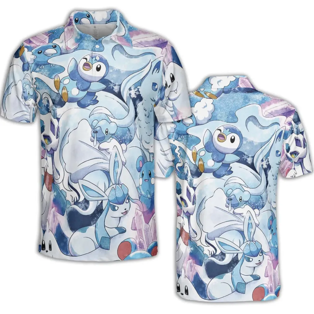 Winter Friends Pokemon Pattern AOP Men/Women Polo Shirt - 2