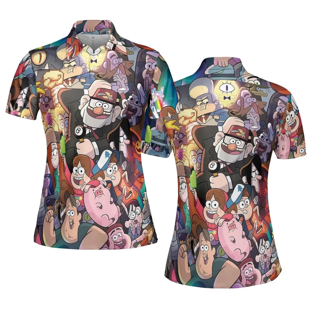 Gravity Falls Characters Pattern AOP Men/Women Polo Shirt - 5