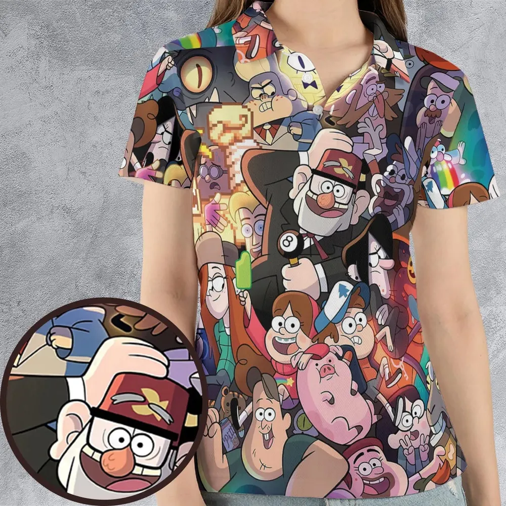 Gravity Falls Characters Pattern AOP Men/Women Polo Shirt - 4