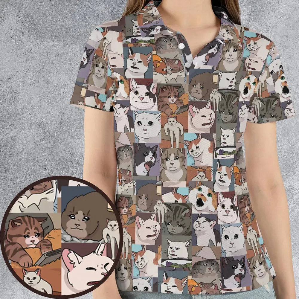 Funny Cat Internet Meme AOP Men/Women Polo Shirt - 4