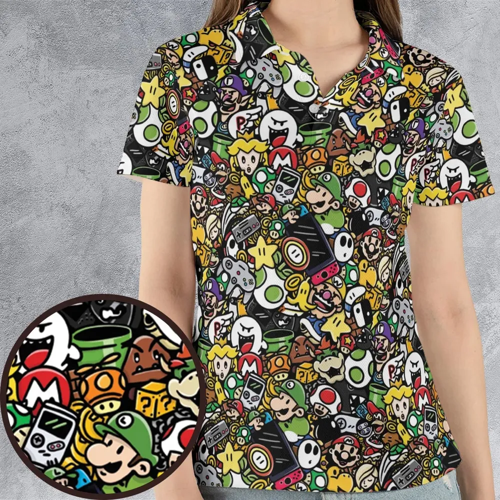 Super Mario Characters All In One Pattern AOP Men/Women Polo Shirt - 4