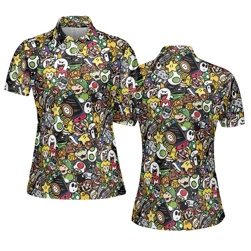 Super Mario Characters All In One Pattern AOP Men/Women Polo Shirt - 5