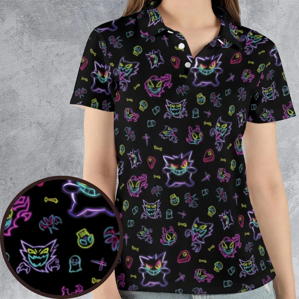 Neon Gastly Haunter Gengar Pokemon AOP Men/Women Polo Shirt - 4