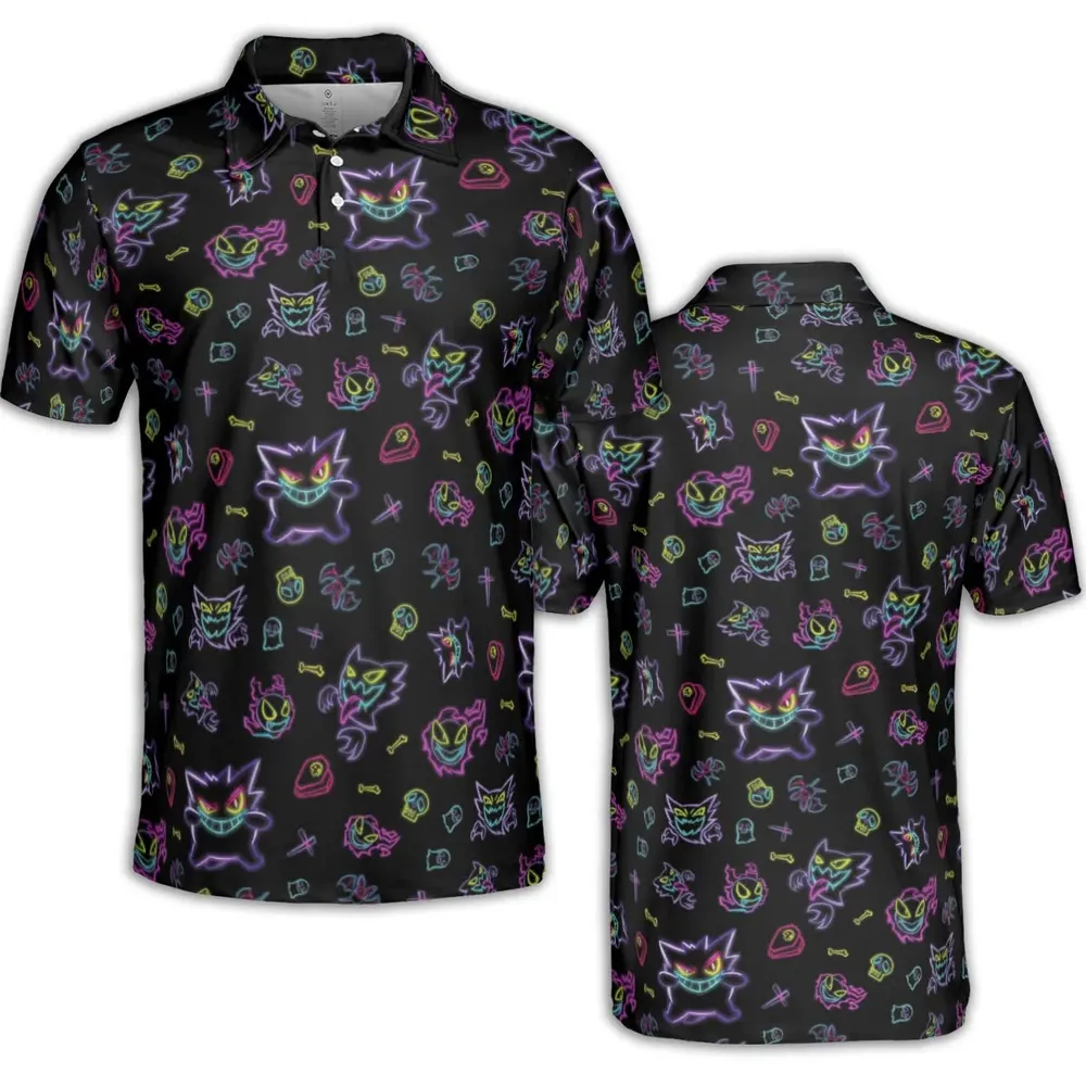 Neon Gastly Haunter Gengar Pokemon AOP Men/Women Polo Shirt - 2